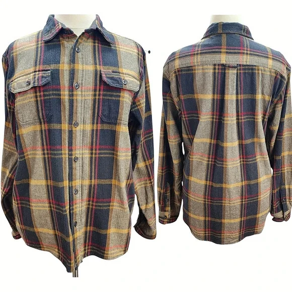 Orvis Shacket XL Men Brown Plaid Flannel Cotton Button Front Outdoor Camp Cabin - Picture 2 of 16